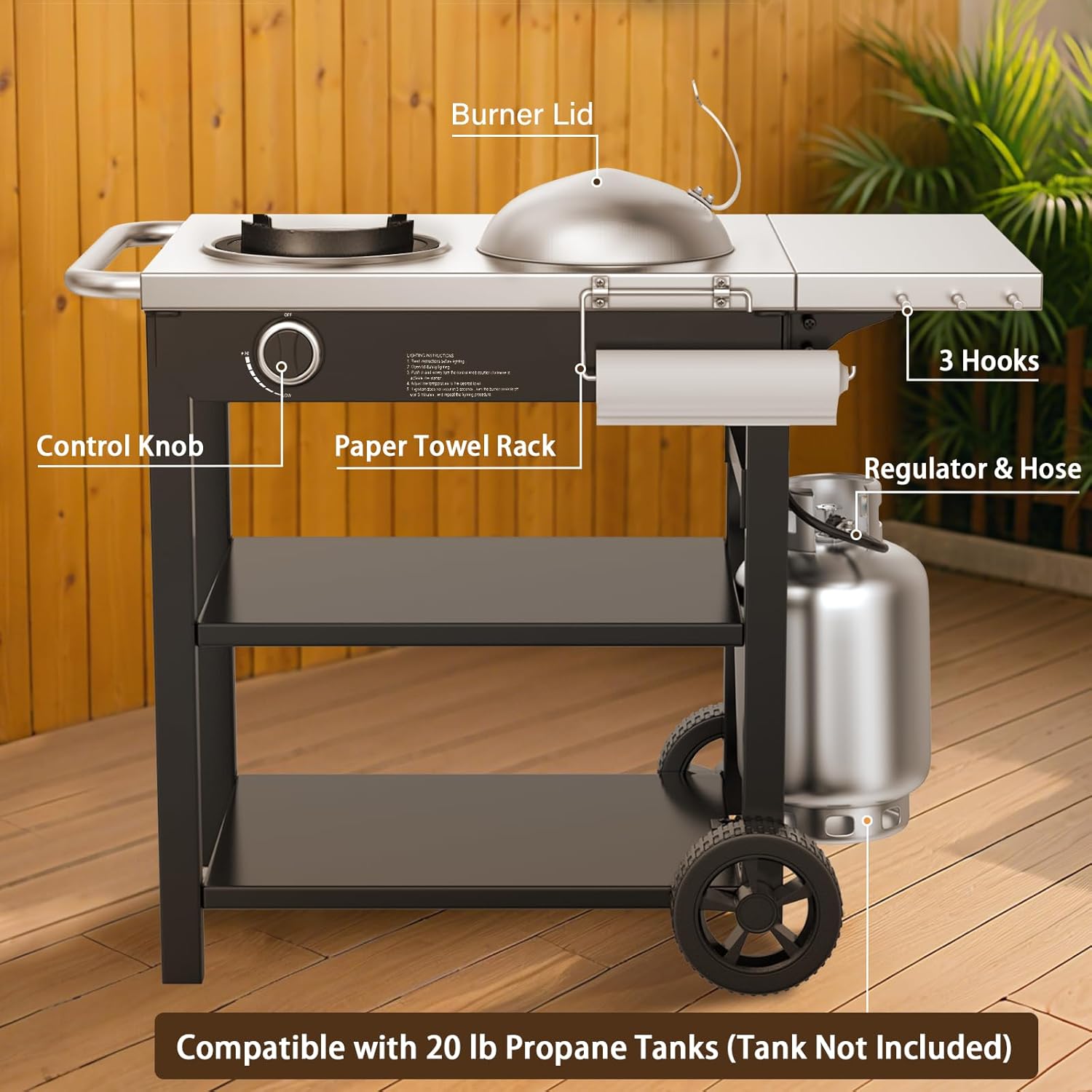 Wok Prep Outdoor Wok Station, Propane Wok Burner with Prep Table, Stainless Ste ...