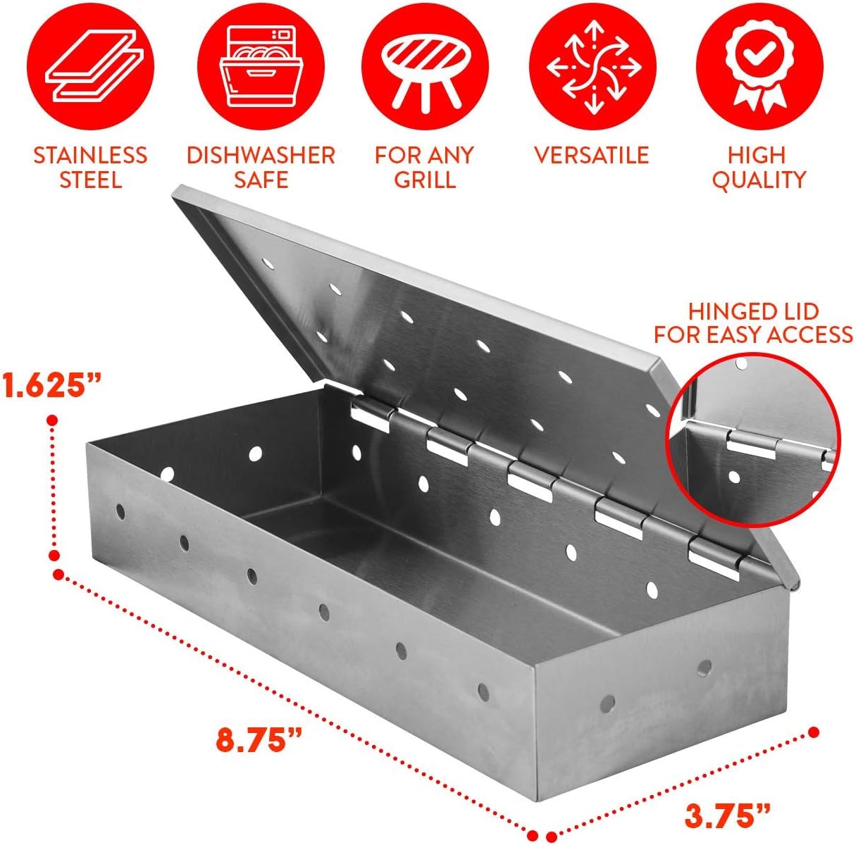 Stainless Steel Smoker Box For BBQ - Add Wood Chip Smoke Flavor To Gas & Charcoal Grills