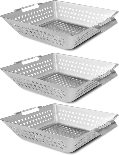 3 PCS Stainless Steel Grilling Basket for Grilled Vegetables, Shrimp and Grilled Stir-fry