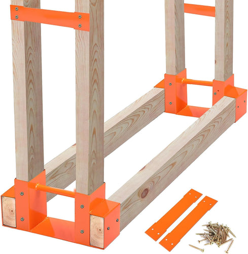 Outdoor Firewood Log Storage Rack 2x4 Orange Bracket Kit Fireplace Wood Storage Holder Adjustable to Any Length