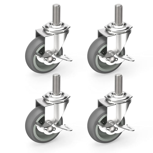 Caster Wheels 3 inch Locking Stem Casters Kit fits all 5/16" Dia Stem Grills, Stem Diameter 5/16", Stem Length 1 1/2"