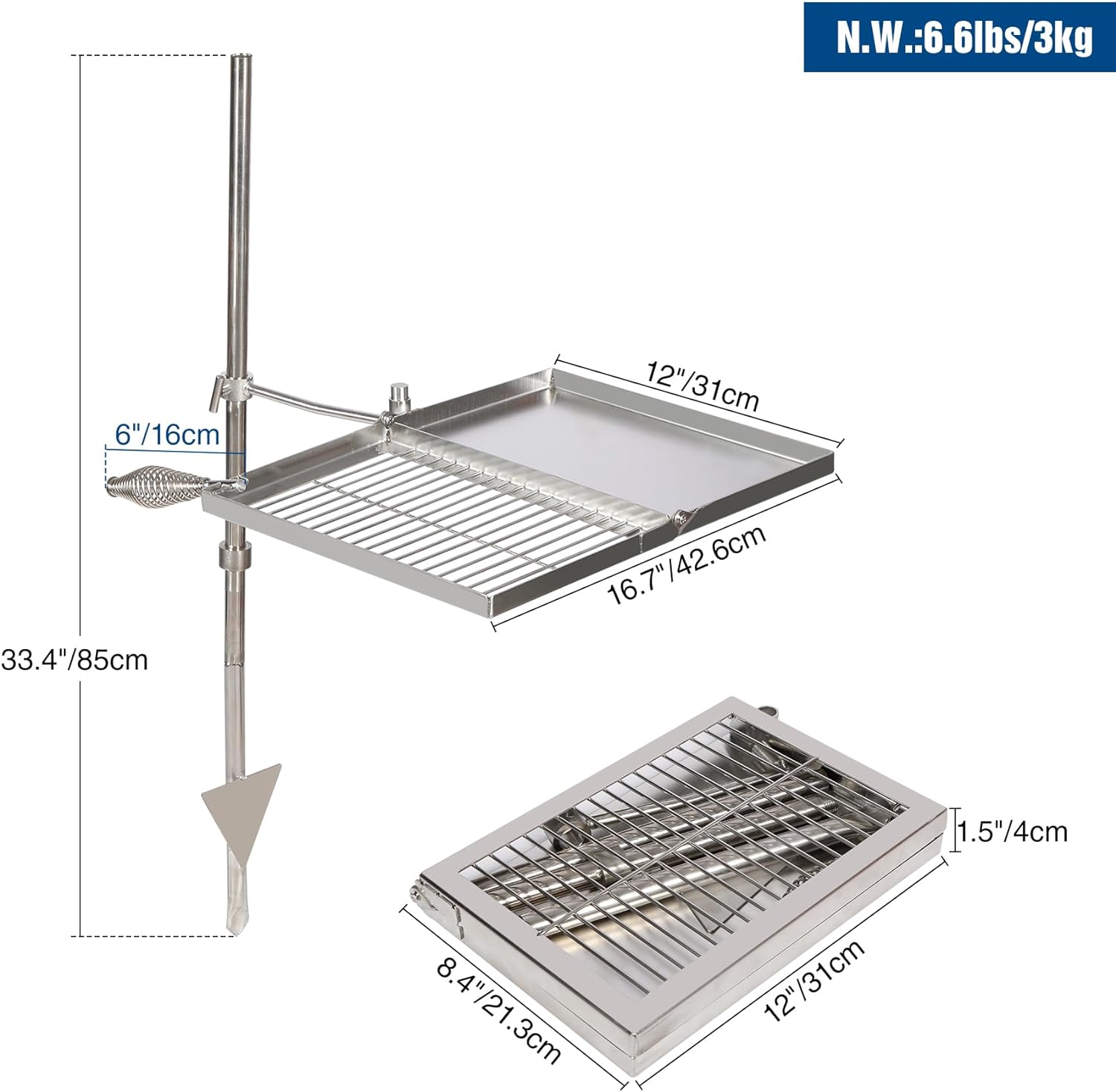 Folding Campfire Grill Portable Stainless Steel Camping Grill