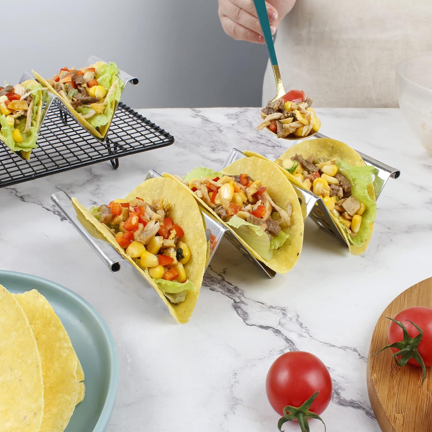 Set 4 Porta Taco In Plastica - Supporto Per Tacos Per Feste, Casa E Ristorante (4 Colori) - Foto 4