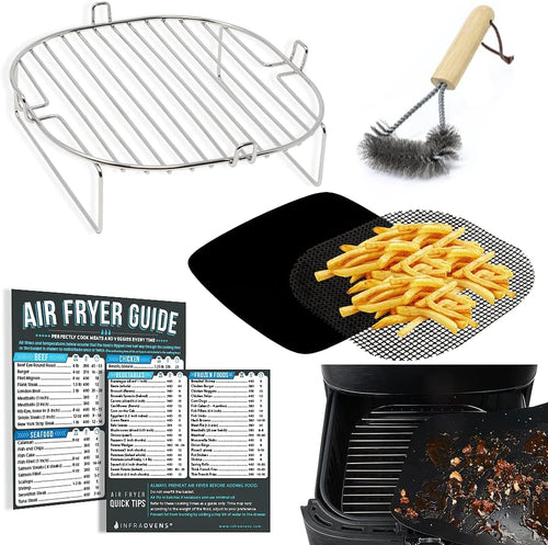 Air Fryer Rack, Guides, Liners and Cleaner Brush Accessories fits for Gowise, Chefman, Cozyna, Insignia, Kalorik, Gourmia, Nuwave, Paula Deen and More