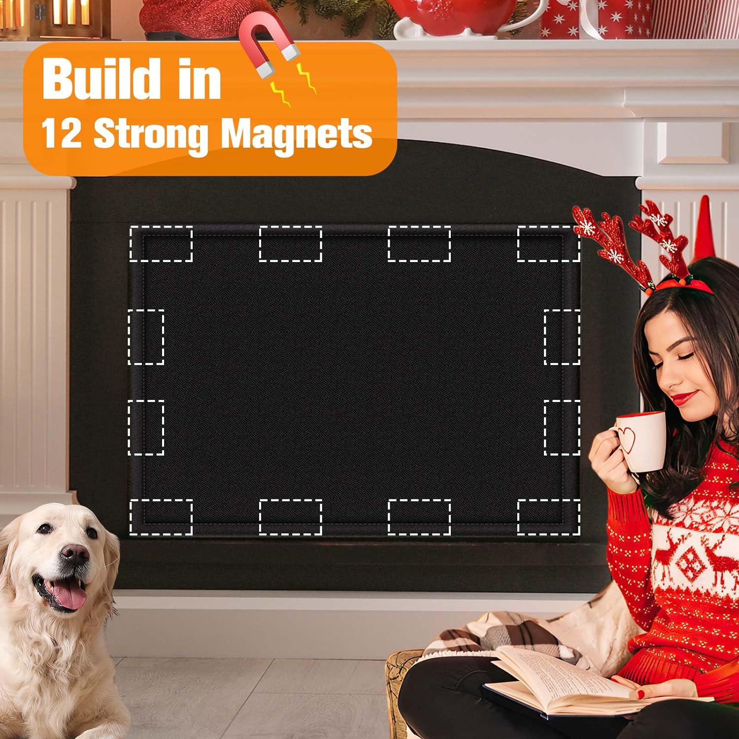 Magnetic Fireplace Blanket for Heat Loss Indoor Fireplace Covers Keep Drafts Out Stops Heat Loss Fireplace Draft Stopper with Built-In 12 Strong