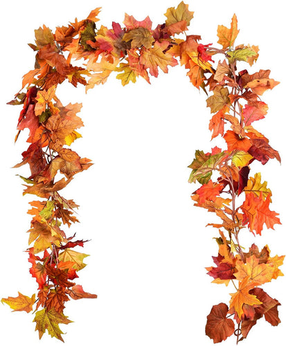 2 Pack Fall Garland Maple Leaf Clearance, 5.9Ft/Piece Hanging Vine Garland Artificial Autumn Foliage Garland Decor for Home Fireplace Party Christmas