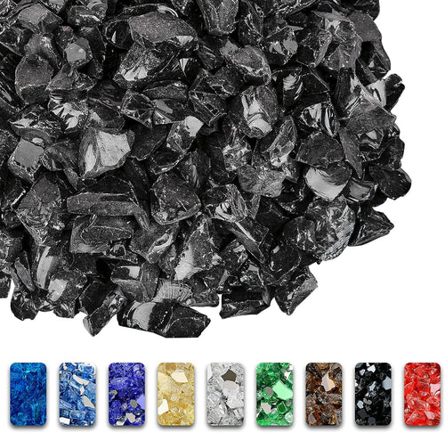 10 Pounds 1/2 Inch Onyx Black Tempered Fire Glass Rocks for Fire Pit for Natural or Propane Fireplace, Safe for Outdoors and Indoors Decoration