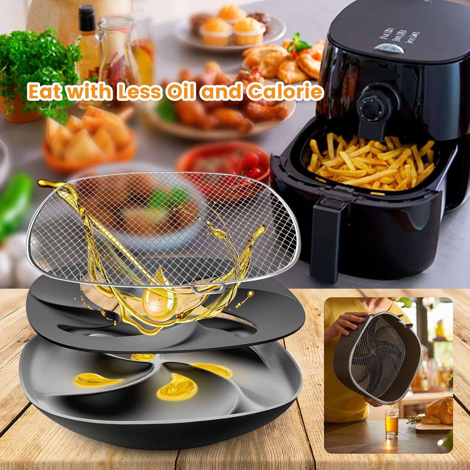 fish fryer accessories Air Fryer Accessories for Philips, 7.2" Square Drip Pan for Philips HD9741 3QT Tray Rack Compatible with HD9721, HD9656, HD9730