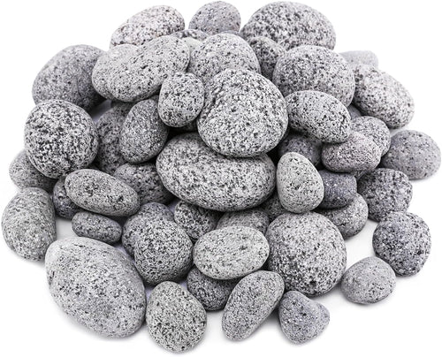 10 Pounds 1-3'' Grey Tumbled Lava Rock Stones Pebbles for Fit Pit, Safe Natural Tempered Rock for Fireplace, Landscaping, Potted Plants