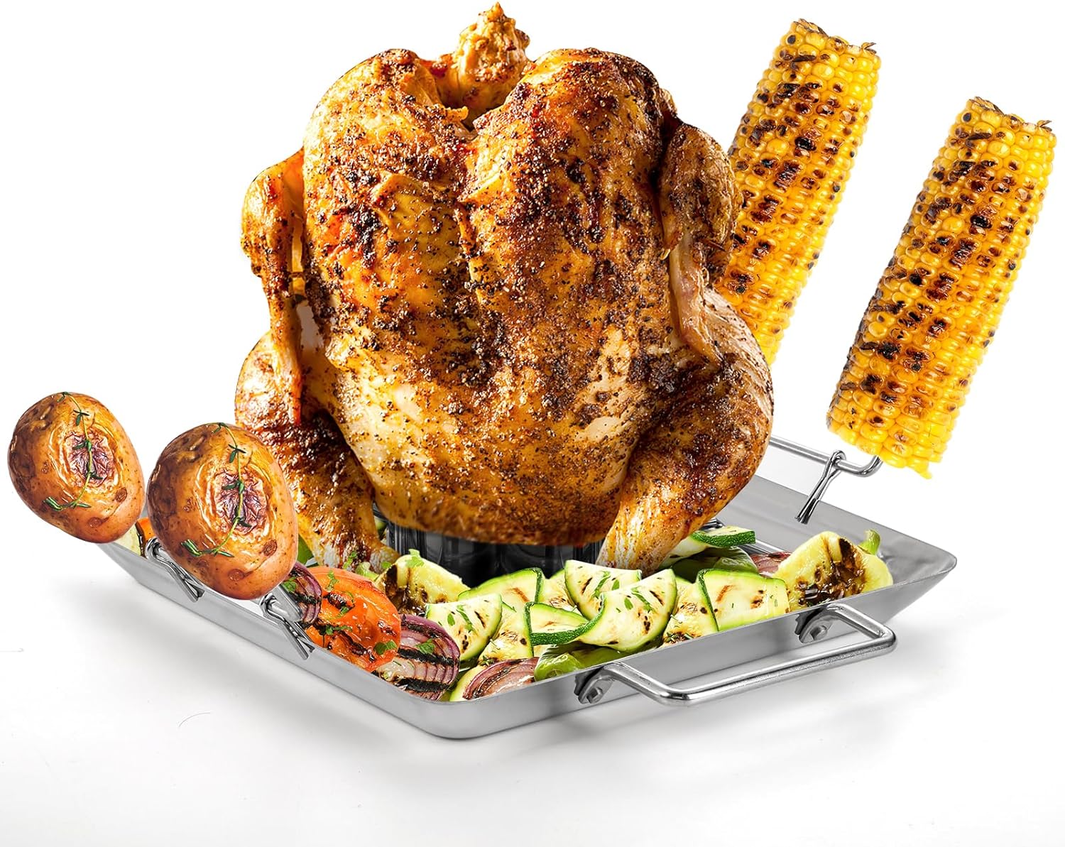 Stainless Steel Chicken Turkey Roaster Oven Bbq Grill Rack Stand Holder Tray  Turkey Chicken Roaster Rack