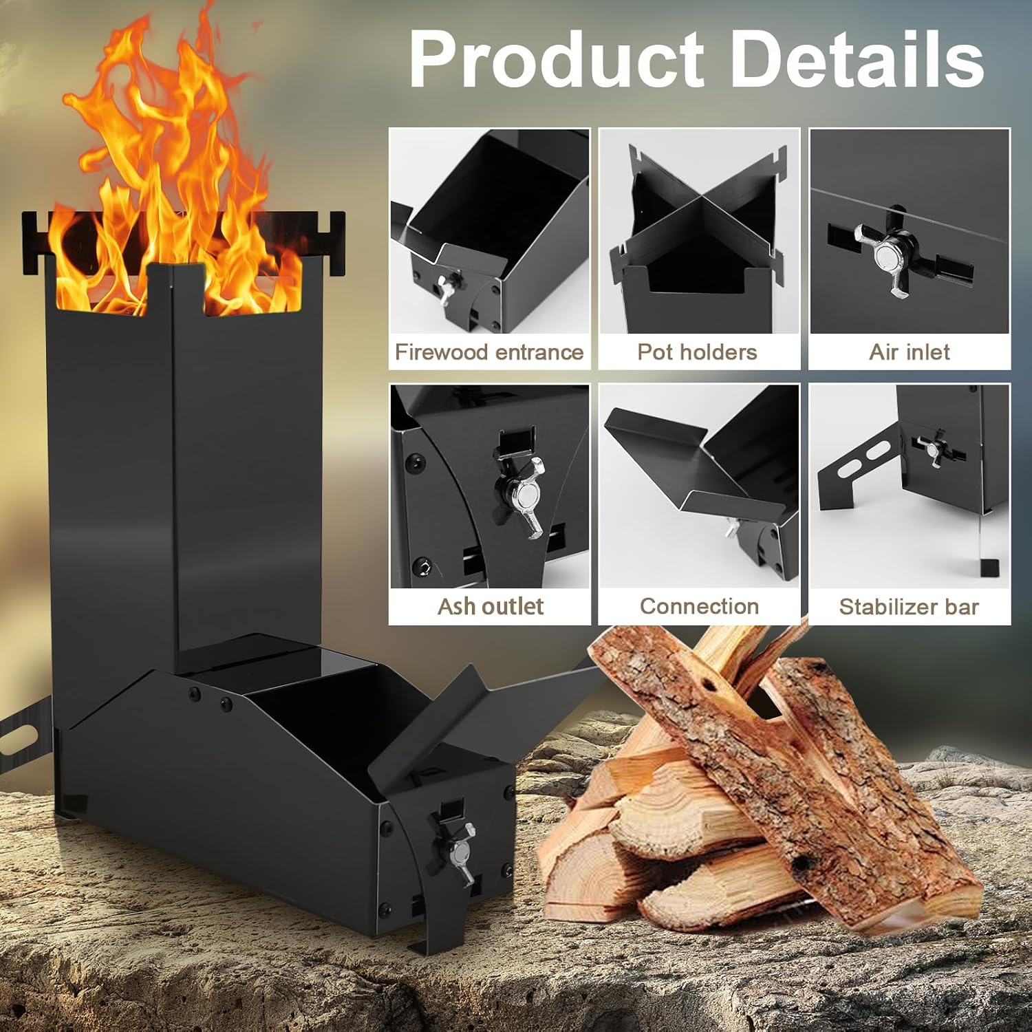 Mini Burn Table Portable Wood Mini Burning Stove Rocket Stove for Cooking, Fire Campin ...