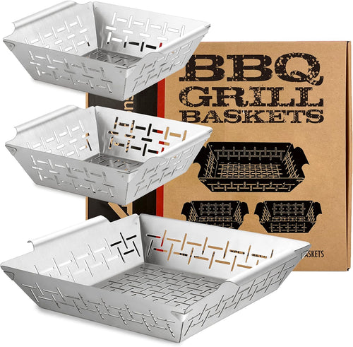 3 PCS Stainless Steel Grilling Basket for Grilled Vegetables, Shrimp and Grilled Stir-fry, 1 Large & 2 Small