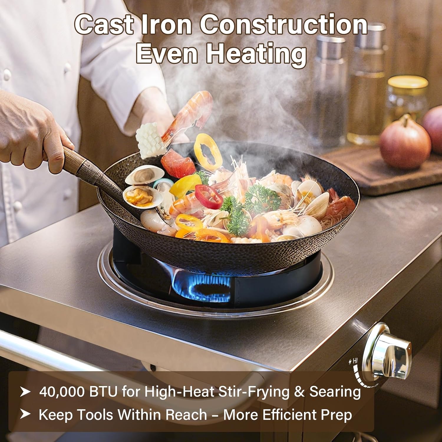 Wok Prep Outdoor Wok Station, Propane Wok Burner with Prep Table, Stainless Ste ...