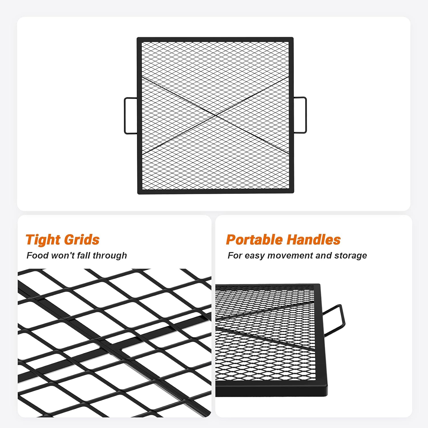 Square Cooking Insert 36-Inch Barbecue Square X-Marks Wood Fire Pit Cooking Grate, Outdoor C ...