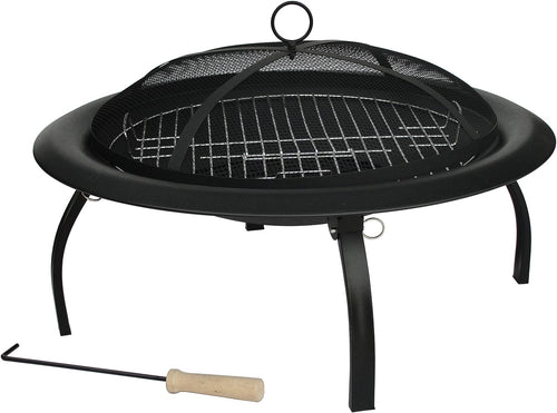 22" Fire Pit Portable Folding Round Steel with Folding Legs Wood Burning Lightweight Included Carrying Bag & Screen Lift Tool