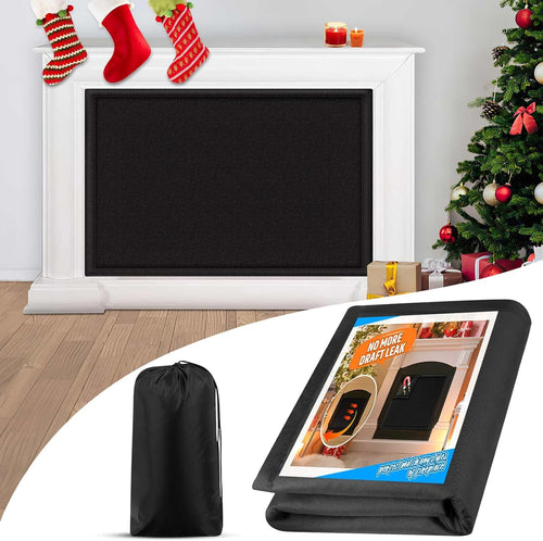 Black 45" W x 34" H Magnetic Adjustable Fireplace Cover Blocker Blanket Stops Overnight Heat Loss, Draft Stopper Save Energy, Fireplace Insulation 