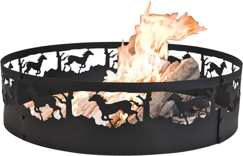 36" Horse Campfire Ring Wood Burning Fire Pit Ring Wilderness Fire Ring for Outdoor Cooking Camping