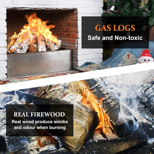 Gas Fireplace Log Set Ceramic White Birch For - View #3