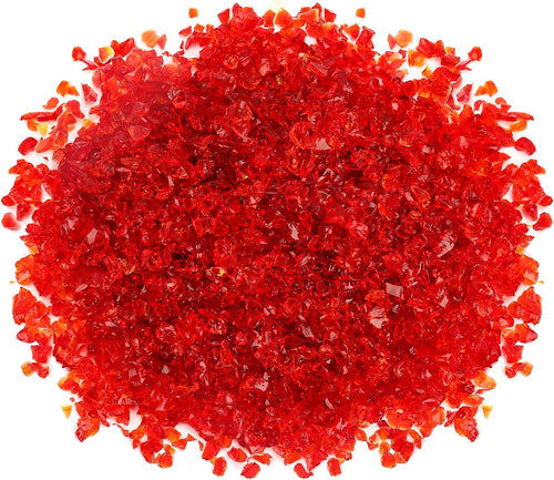 2 Lbs Jar 3-6mm Red Crushed Fire Pit Glass Glitter Glass Pebbles Gravel Stone for Crafts Resin Art, Garden Decoration, Fireplace