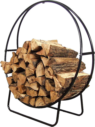 24-Inch Firewood Log Hoop Fireplace & Fire Pit Round Tubular Steel Wood Storage Holder for Indoor Outdoor Use