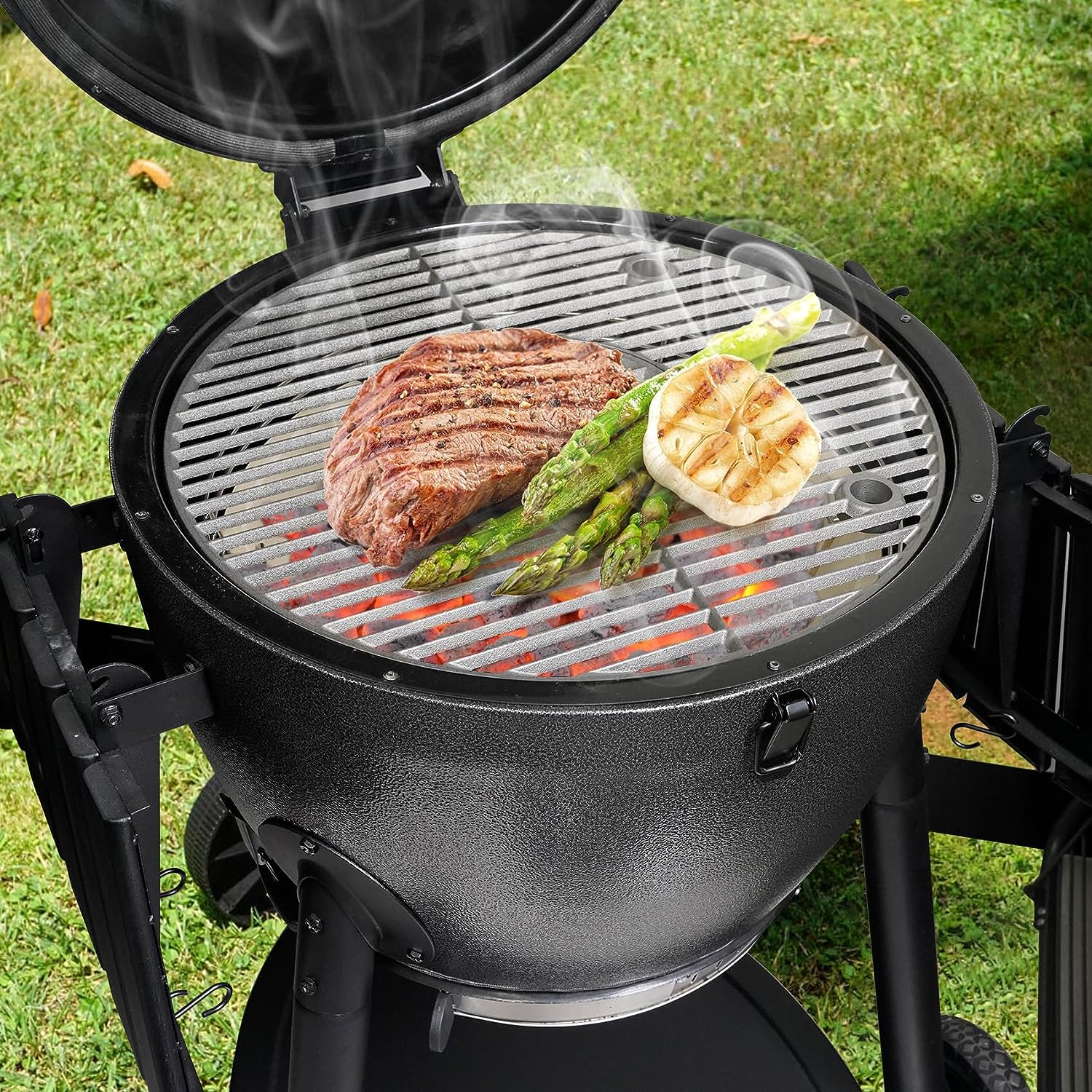 Char-Griller AKORN - Parrilla De Carbón Y Ahumador De Cerámica Para Ahumar, Accesorio Para Métodos De Ahumar De Barbacoa Indirecta Baja Y Lenta En Marfil, 15 Pulgadas De Largo X 15