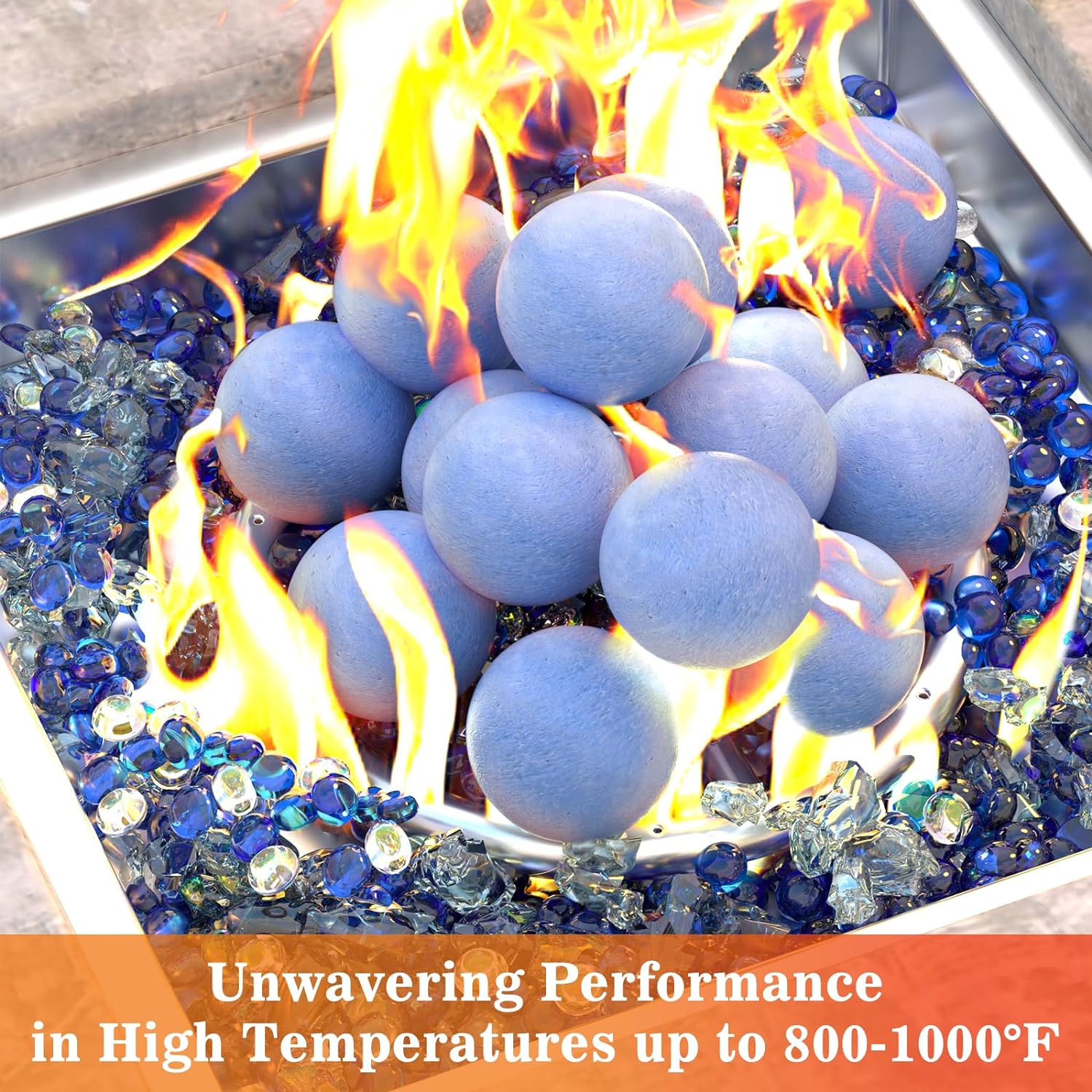 Fire Balls Rodes 3 Inch Blue Round Ceramic Fire Balls for Fire Pit, Tempered Fire Stone ...