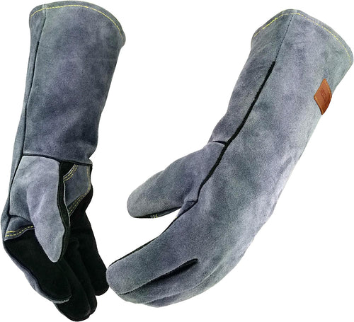 16" 932℉ Leather Forge Heat Resistant Welding Gloves Mitts for BBQ, Oven, Grill, Fireplace, Fire Pit, Tig, Mig, Baking, Furnace, Stove, Pot Holder