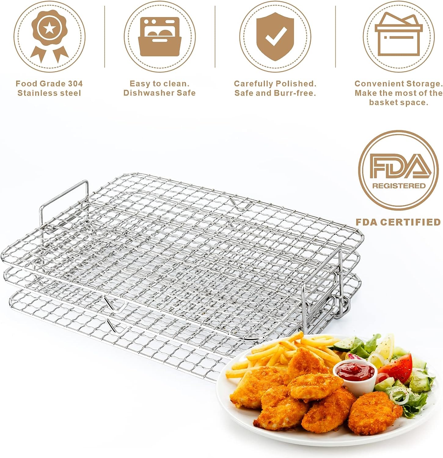 Durable Air Fryer Accessories Stainless Steel for Ninja Grill Rack