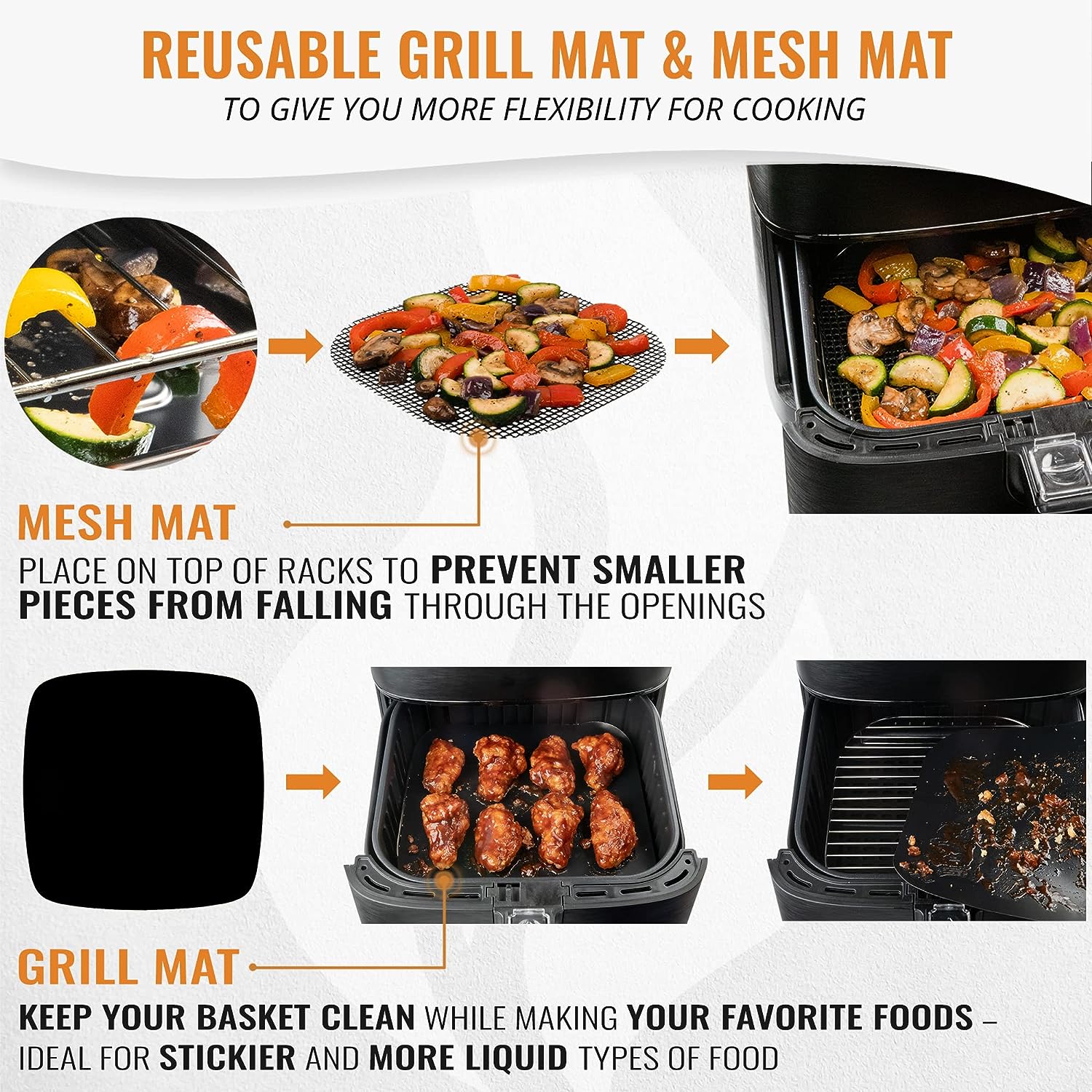  Air Fryer Accessories with Rack, Reusable Mats and