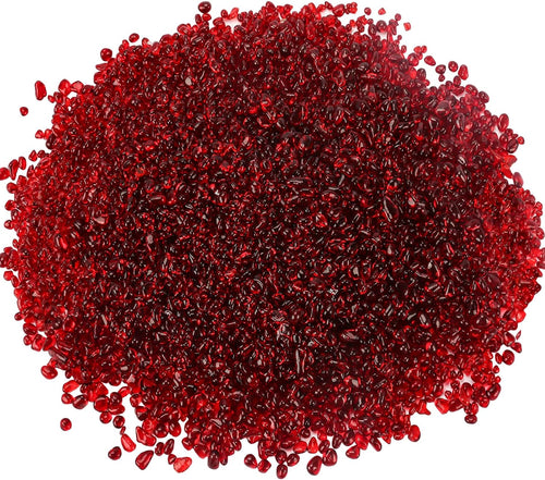 2 Lbs Jar 3-6mm Red Round Crushed Fire Pit Glass Glitter Glass Pebbles Gravel Stone for Crafts Resin Art, Garden Decoration, Fireplace