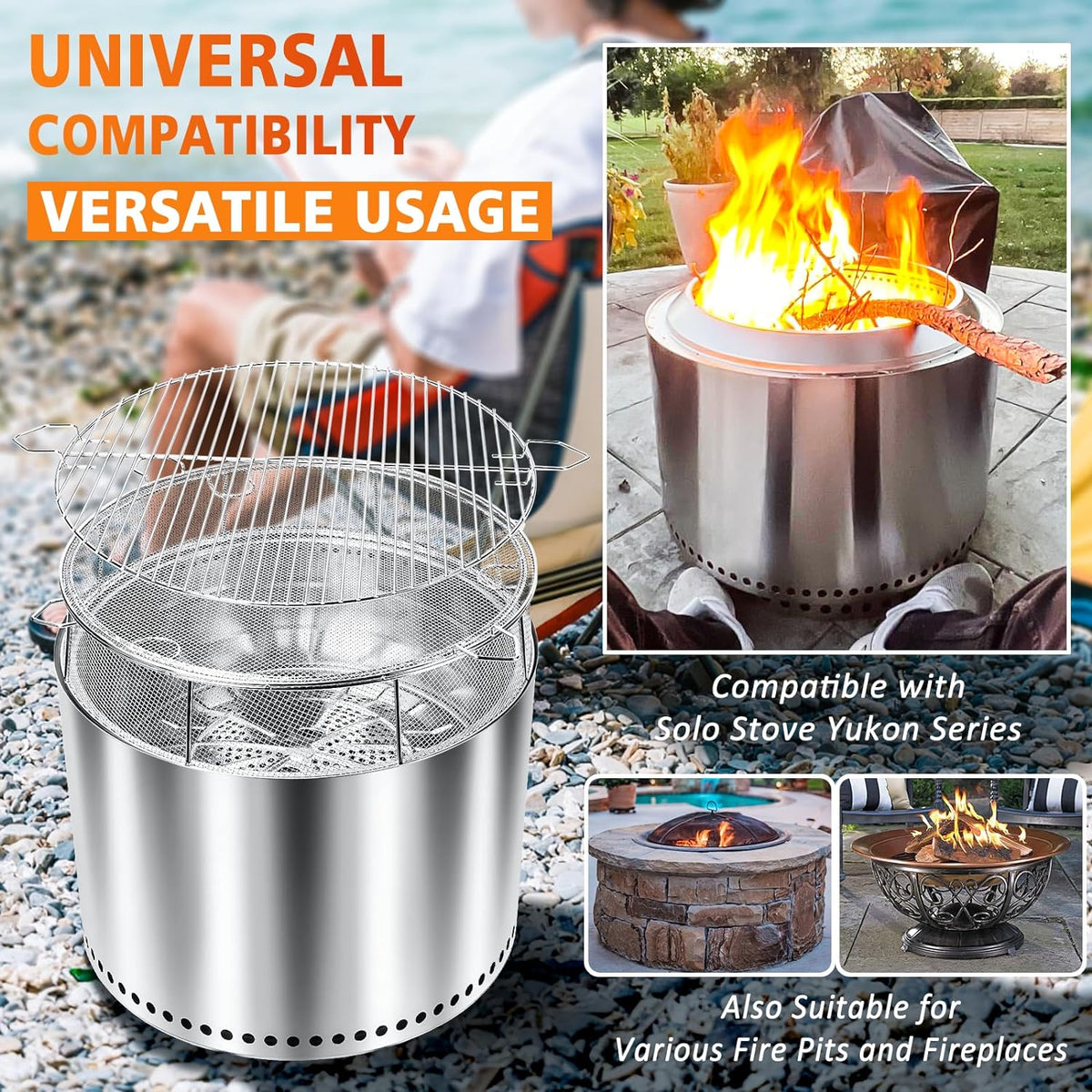 Fire Pit Shield, Cooking Grate and Stand & Spark Protector Screen Mesh ...