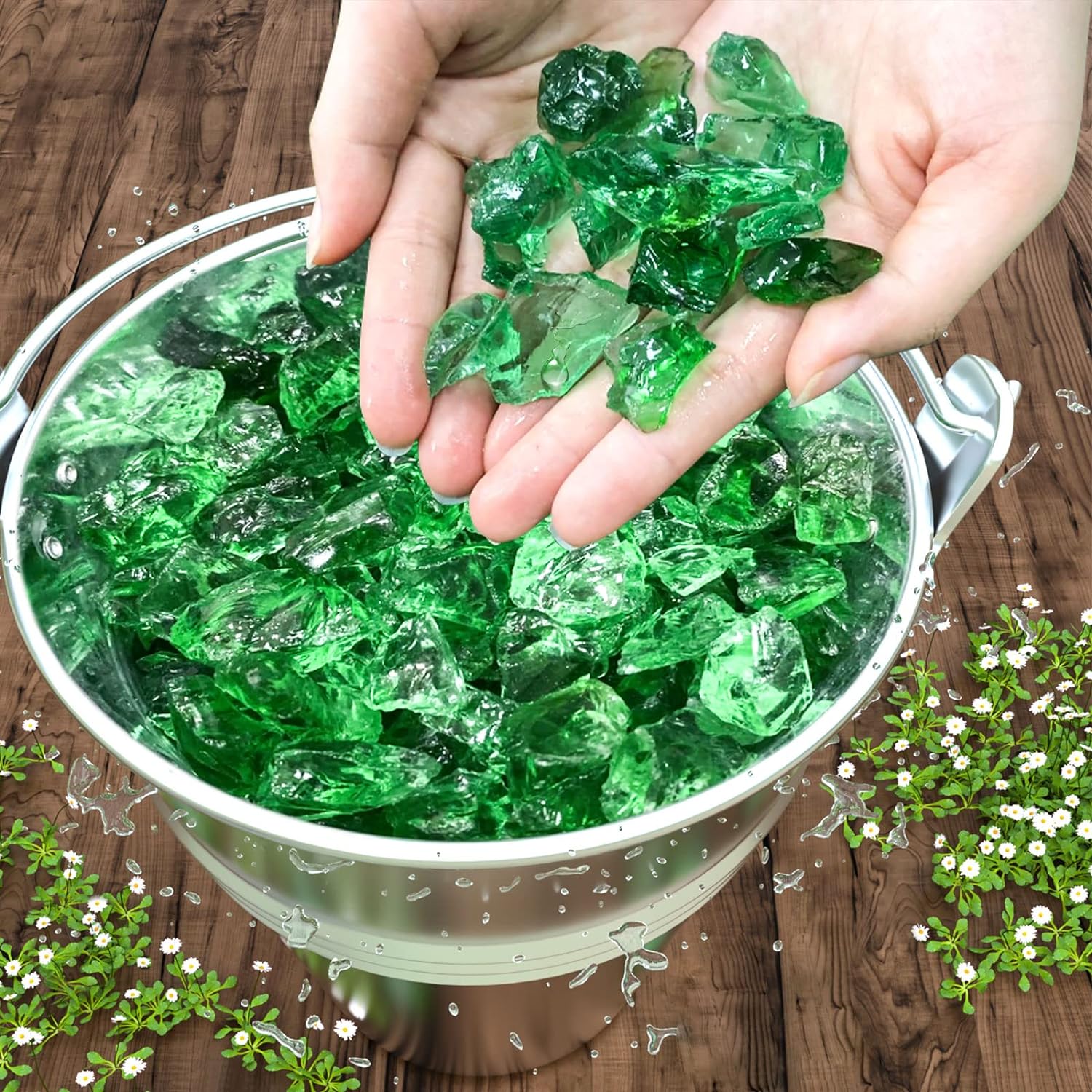 Vivid Deep Green Fire Glass Crystals – 1/2 To 3/4 Inch For Fire Pits & Fireplaces – One Stop Outdoor