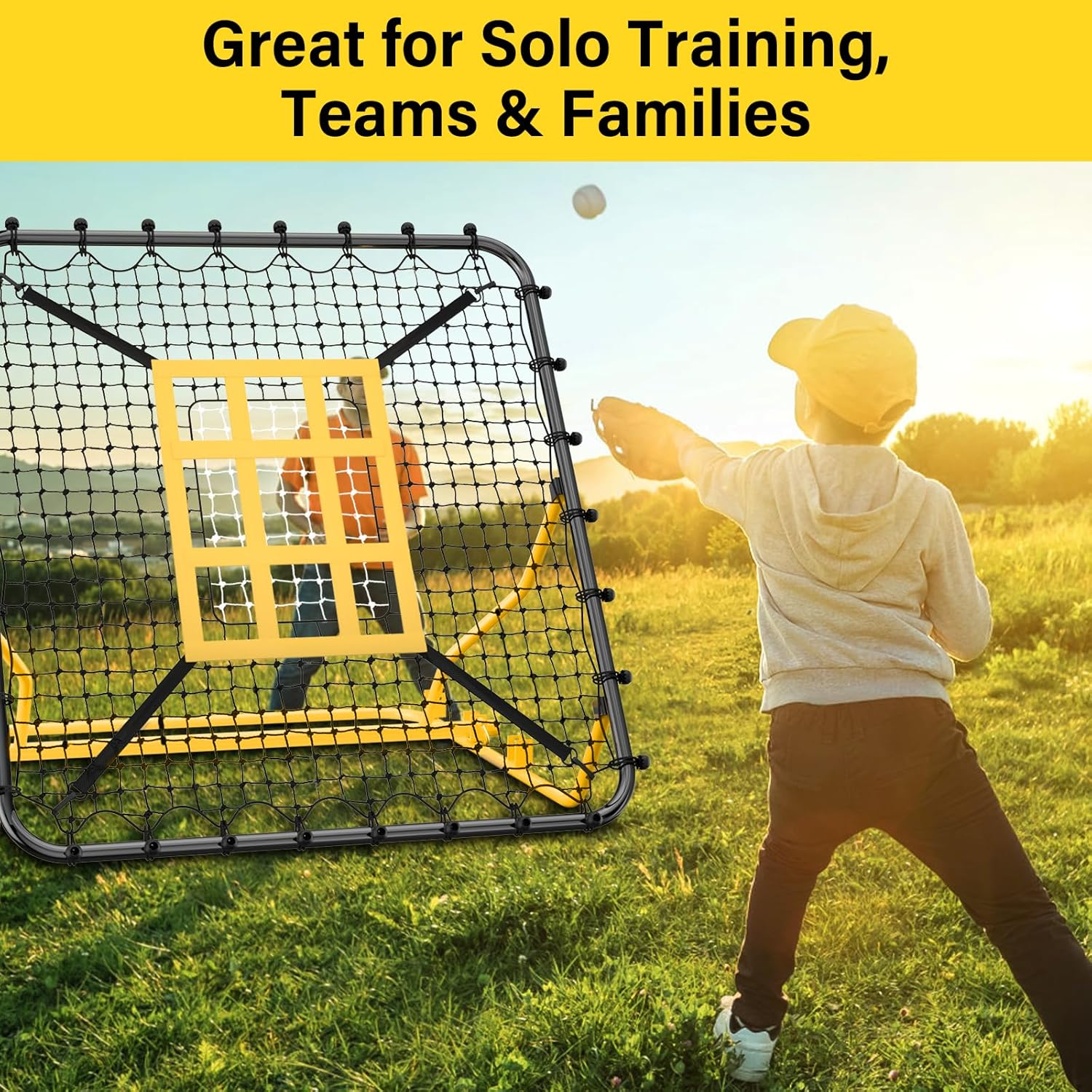 Baseball Rebounder Net 4x4.5 FT With Strike Zone - Pitch Back Trainer For Solo & Team Practice