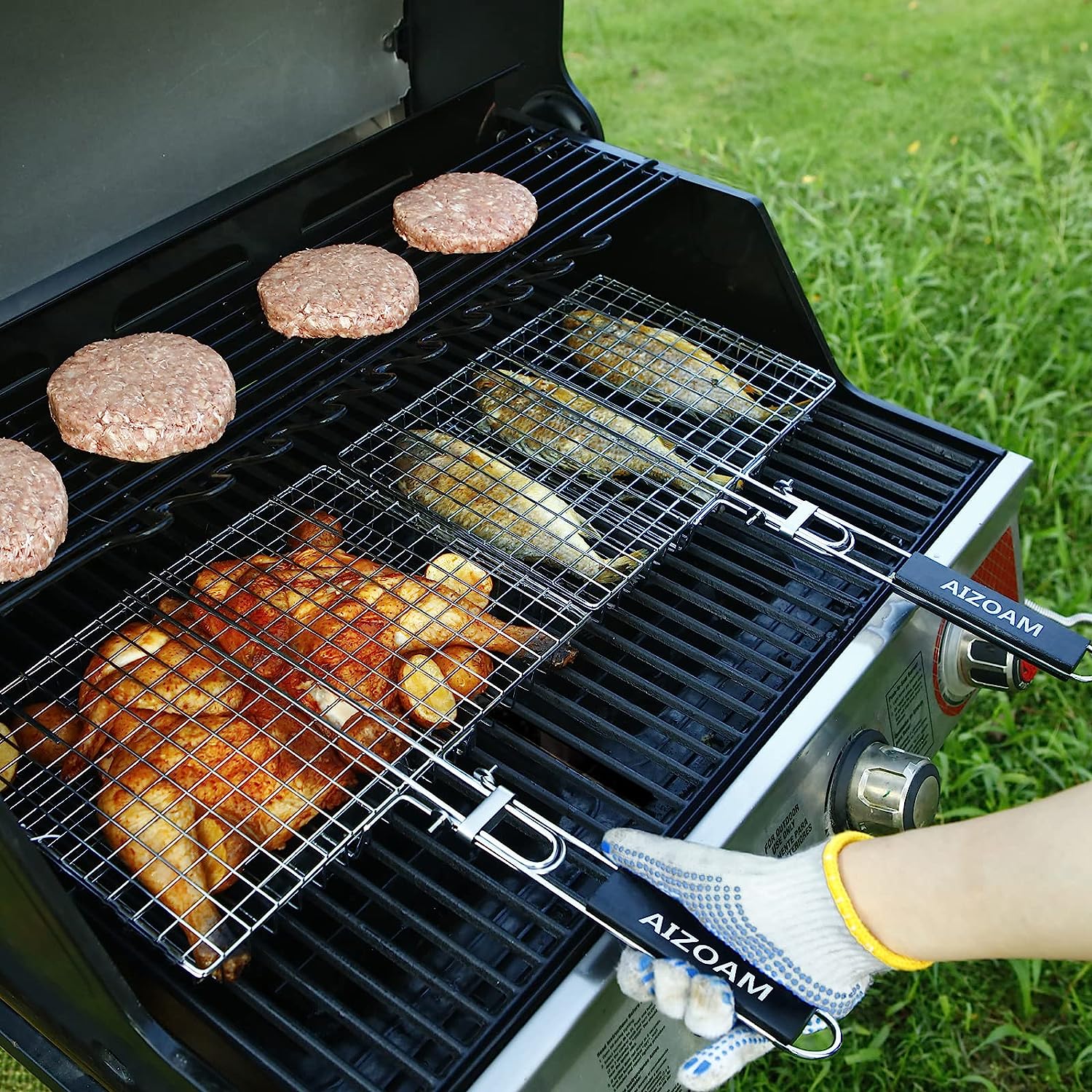 BBQ Grill Fish Basket Stainless Steel Grill Accessories Fits All Grills and Somkers, BBQ Accessories BBQ Grill Fish Basket Stainless Steel Grill Accessories Fits All Grills and Somkers, BBQ Accessories