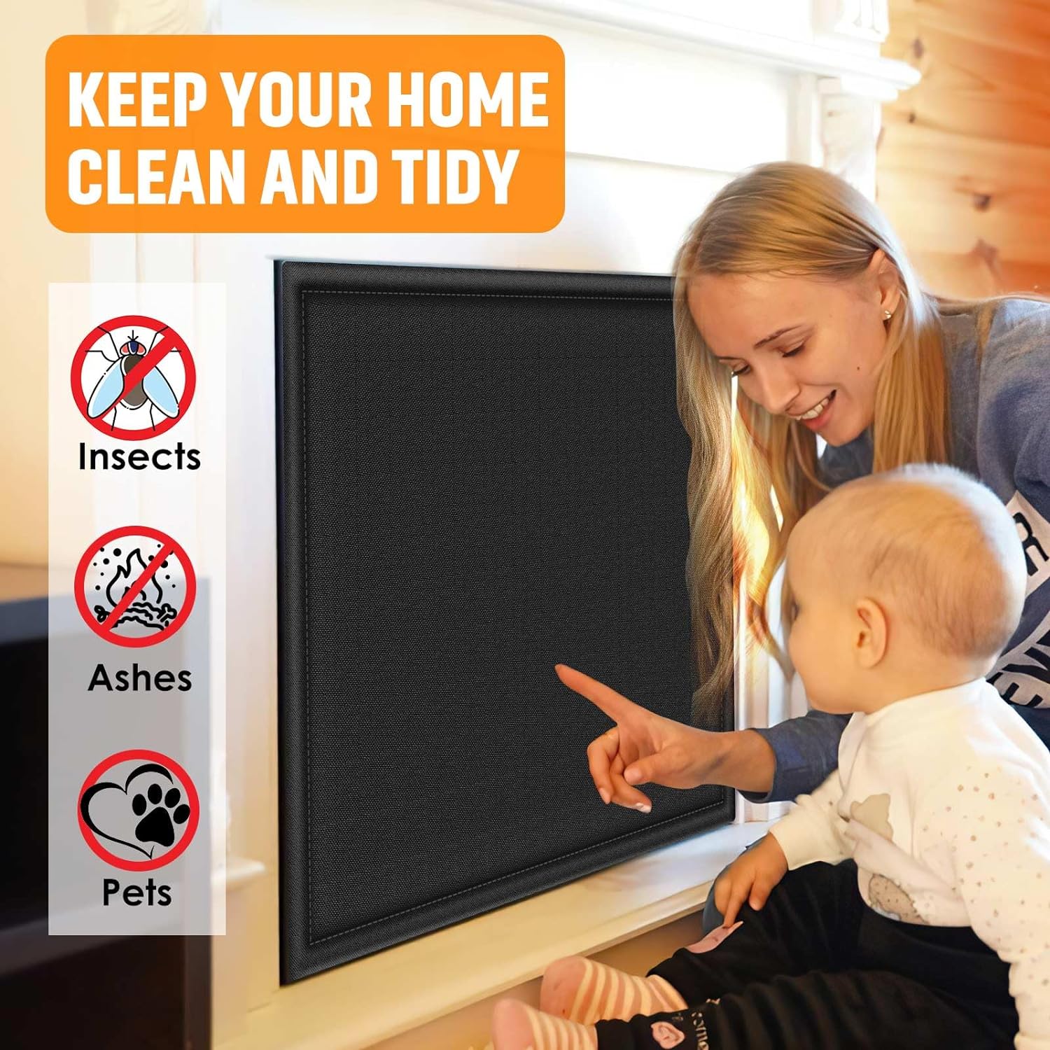 Fireplace Blanket for Blocker Heat Loss, Black Fireplace Cover with Velcro  and Hooks, Fireplace Draft Stopper Save Energy 39 W x32 H