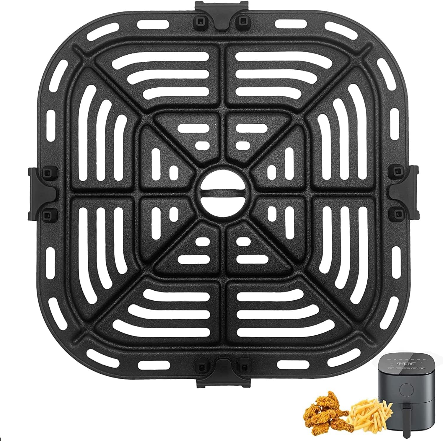 ALJ Air Fryer Tray for Ninja 4QT Air Fryers with Rubber Bumpers, 8.2 inch  Upgraded Round Grill Pan Plate, Crisper Plate Replacement Parts for Ninja