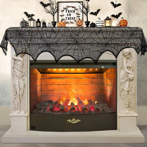 18" x 96" Fireplace Mantel Decoration Black Lace Spiderweb Scarf Cover Halloween Decoration Festive Party Supplies