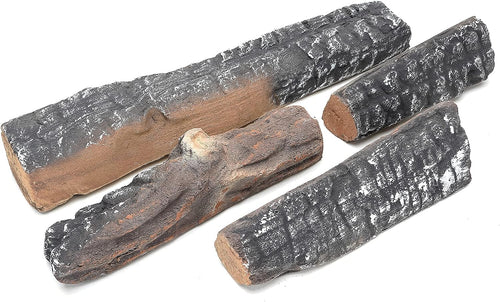 4Pcs Set of Small Birch Ceramic Wood Logs & Accessories for All Types of Indoor Gas Inserts, Ventless & Vented, Propane, Gel, Ethanol, Electric or Outdoor Fireplaces & Fire Pits