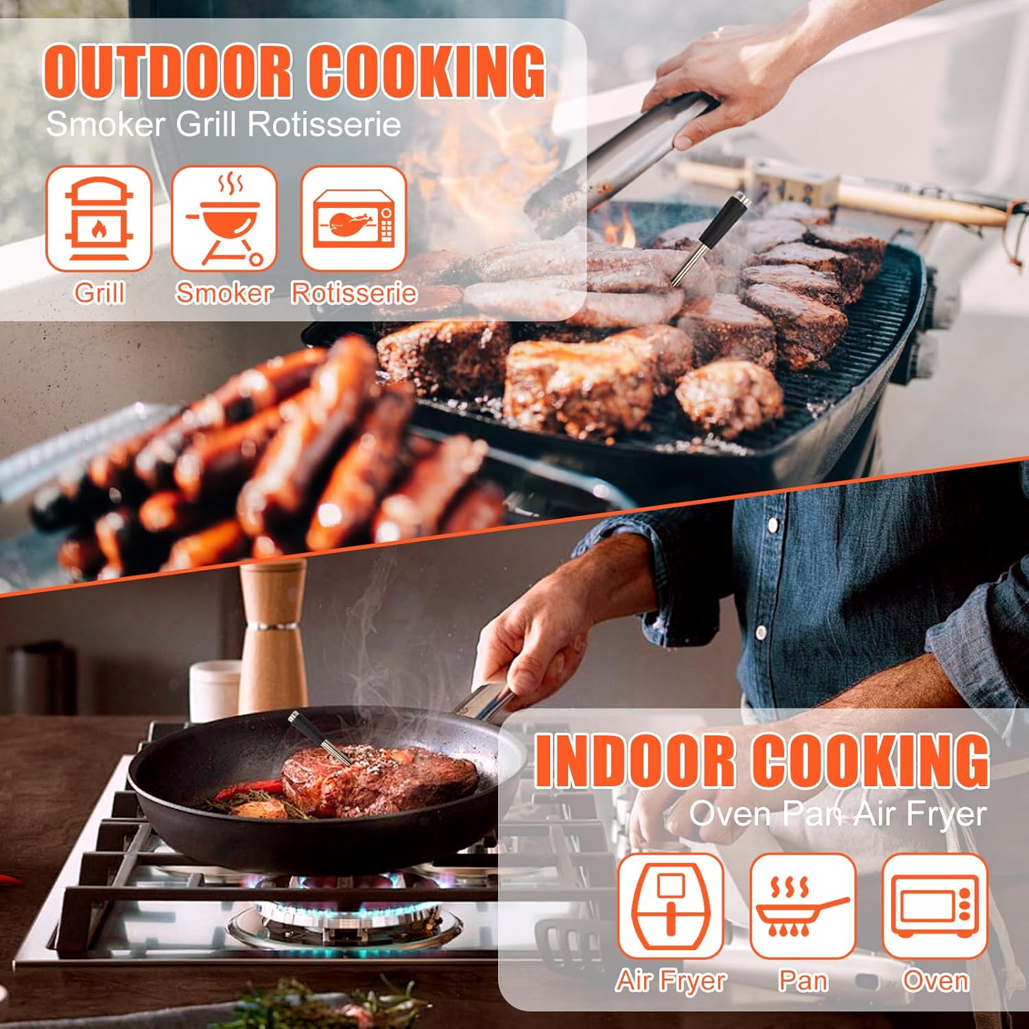 Wireless Bluetooth Meat Thermometer, Long-Range Digital