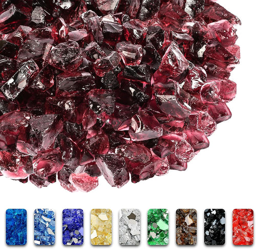 10 Pounds 1/2'' Wine Red Tempered Fire Glass Rocks for Fire Pit for Gas Fireplace, Safe for Outdoors and Indoors Decoration