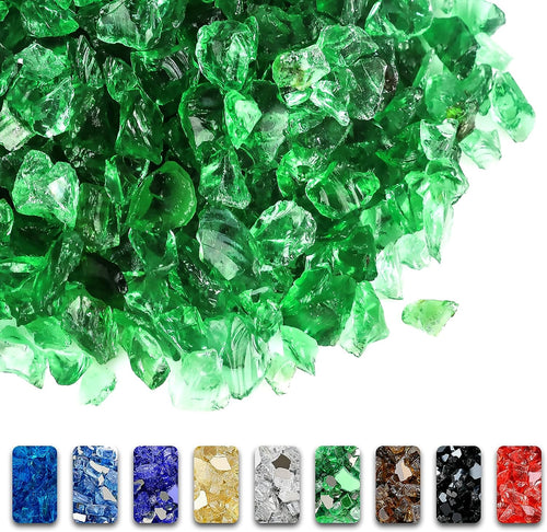 10 Pounds 1/2'' Emerald Green Tempered Fire Glass Rocks for Fire Pit for Gas Fireplace, Safe for Outdoors and Indoors Decoration