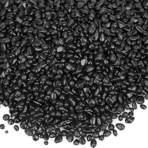 2 Lbs Jar 3-6mm Onyx Black Round Crushed Fire Pit Glass Glitter Glass Pebbles Gravel Stone for Crafts Resin Art, Garden Decoration, Fireplace