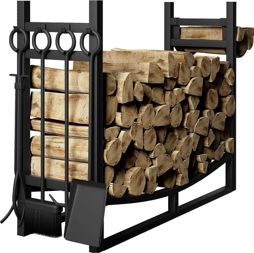 Fireplace Tools Set Firewood Rack Indoor Outdoor Log Holder Rack Lumber Storage Stacking Black Stove Wrought Iron Accessories