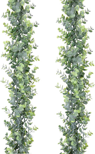 Faux Eucalyptus Garland Plant, 2 Pack Artificial Vines Hanging Greenery Garland for Fireplace Mantel Decor, 6 Feet/pcs UV Protected Indoor Outdoor