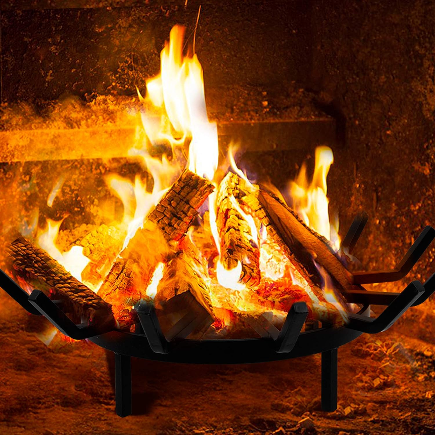 Burn Rack 24 Inch Wrought Iron Fireplace Inserts Log Grate Fire Pit Round Spider ...