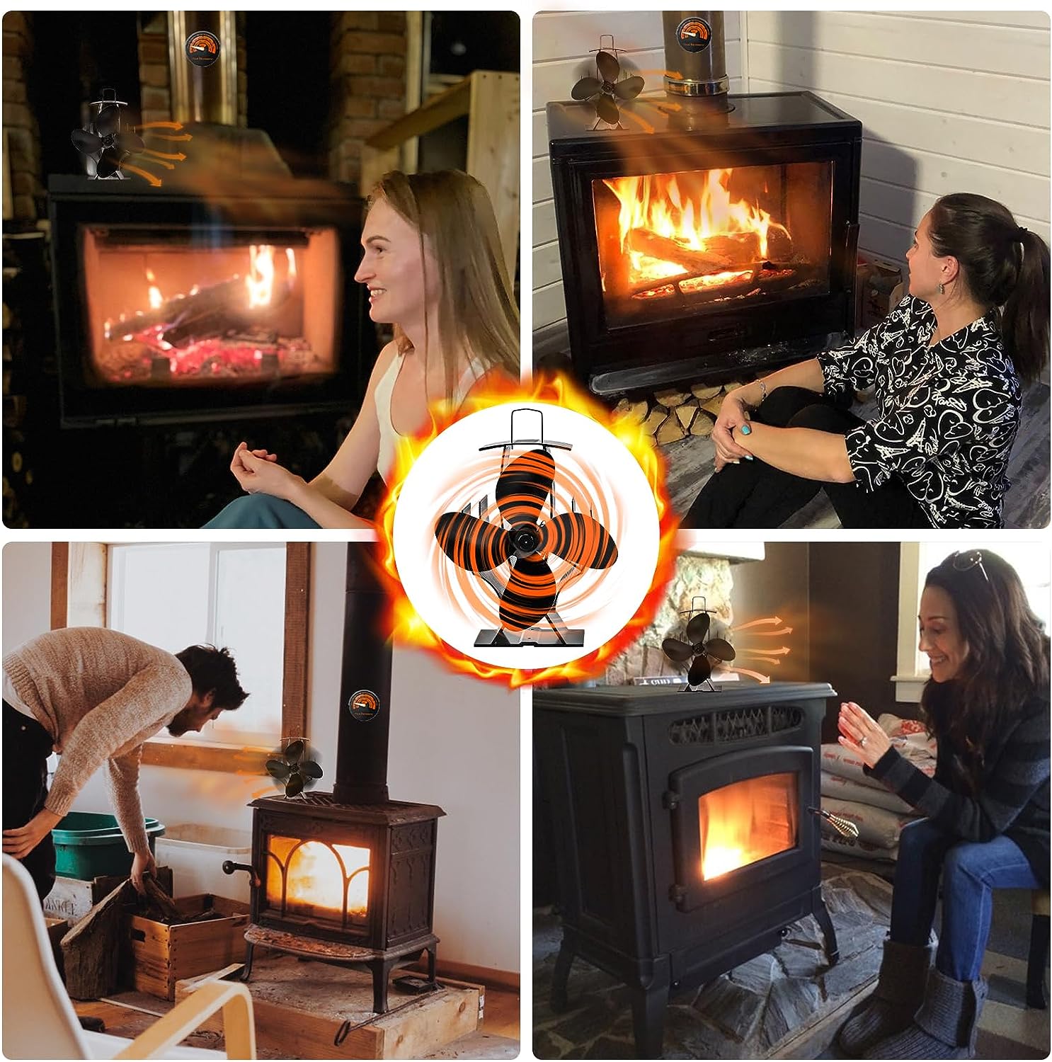 4-Blade Heat Powered Stove Fan- For Wood, Log and Pellet Burners