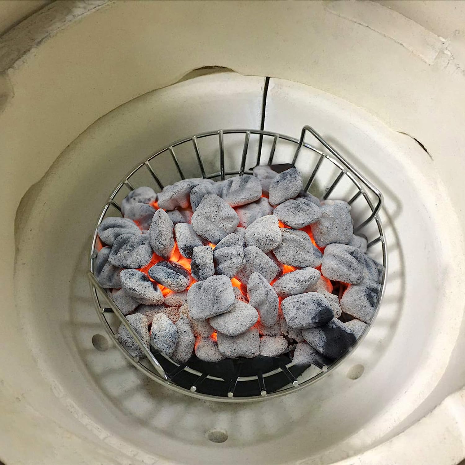 Braciere Carbonella Acciaio Inox Per Big Green Egg 45cm - Con Divisorio, Griglia Efficiente E Durevole - Foto 12