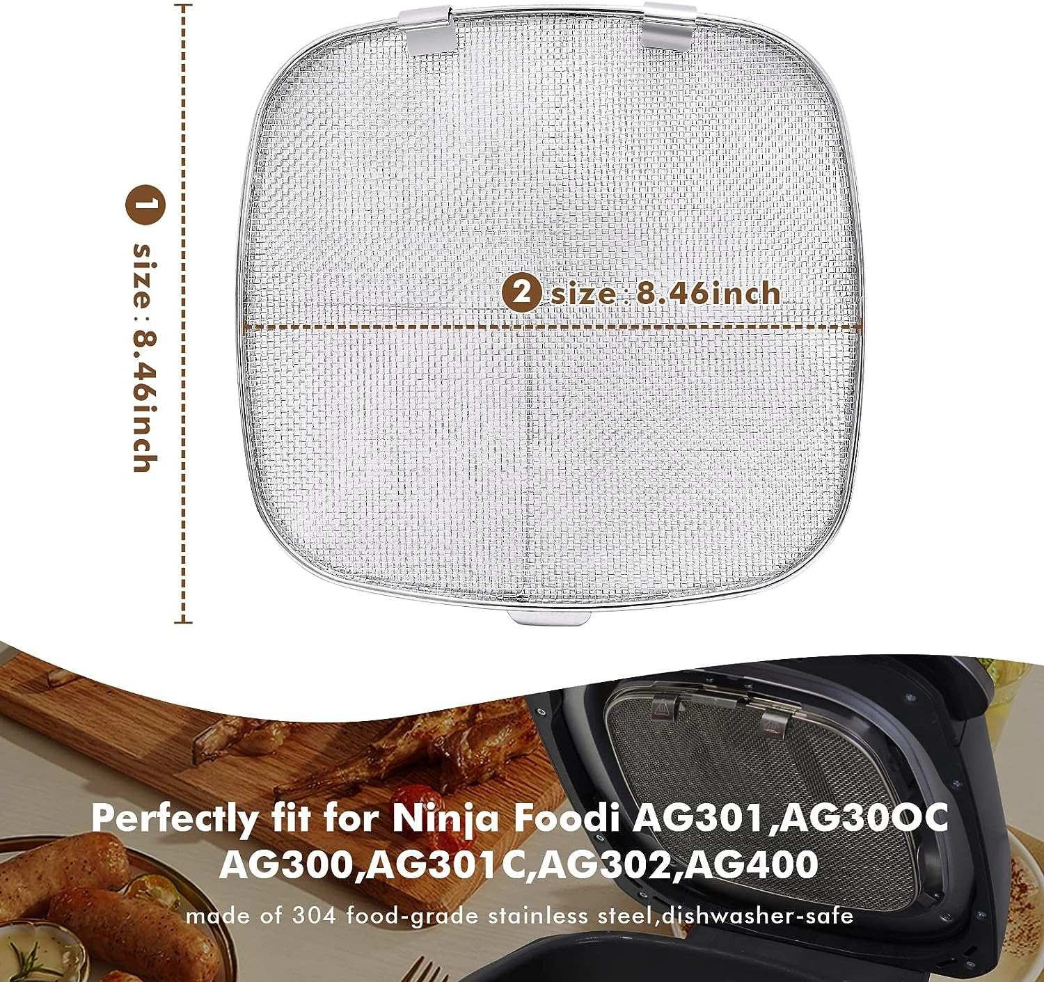 Replacement Splatter Shield for Ninja Foodi AG301,Accessories for Ninja  Foodi 5-in-1 Indoor Grill, Stainless Steel Fine Mesh Splatter Screen for  Ninja