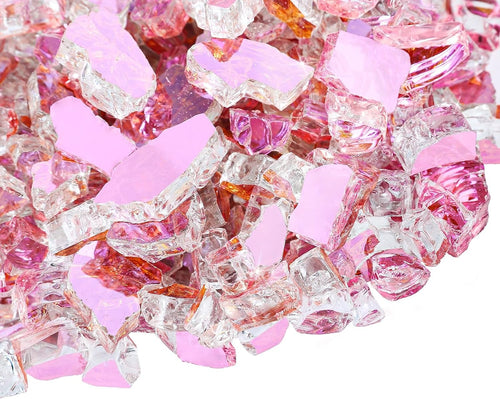 10 Pounds 1/2 Inch Pink Tempered Fire Glass Rocks for Fire Pit for Gas Fireplace, Safe for Outdoors and Indoors Decoration