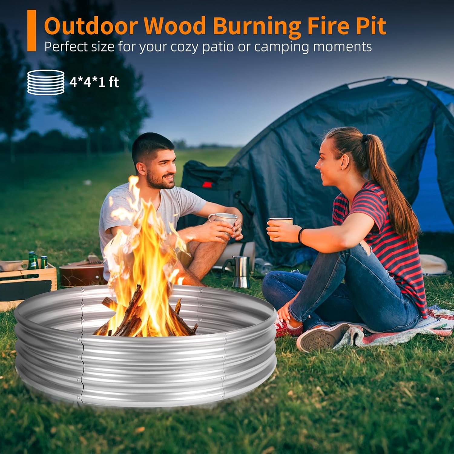 48 Inch Campfire Ring, Galvanized Fire Pit Ring for Outside Wood-Burni ...